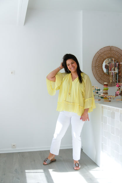 Twirl plissé blouse yellow