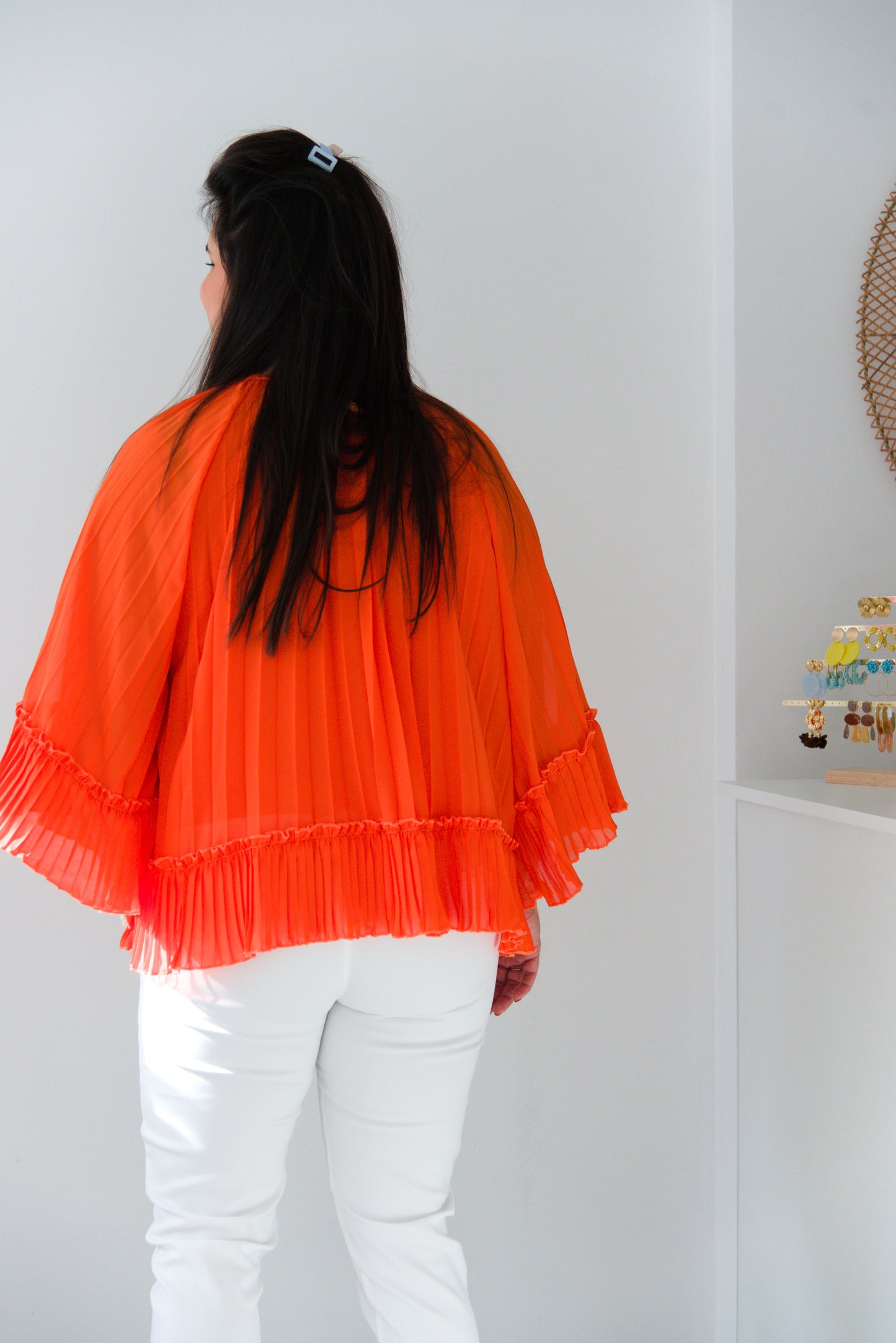 Twirl plissé blouse orange