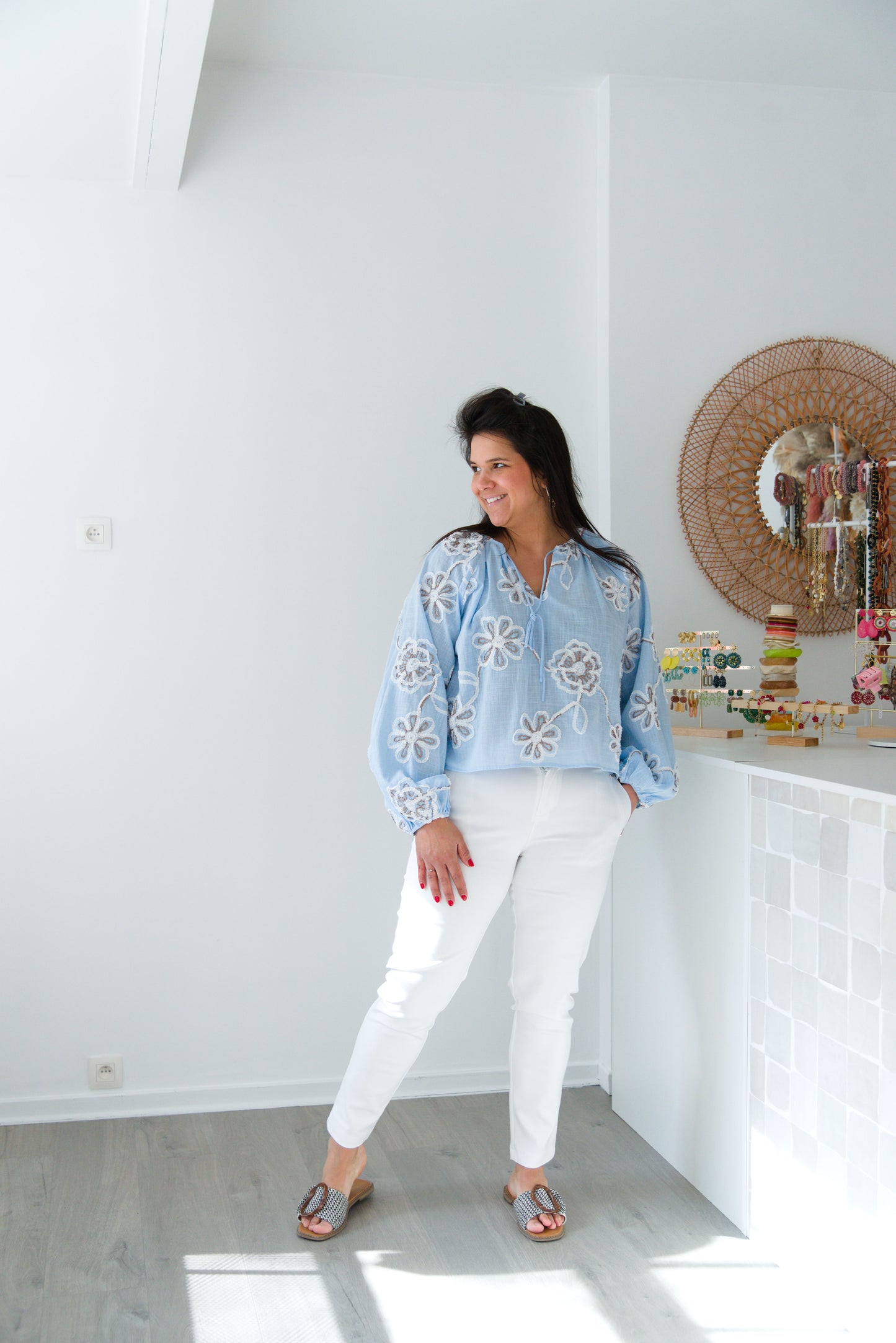 Refined floral blouse blue
