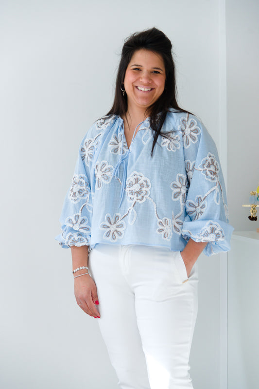 Refined floral blouse blue