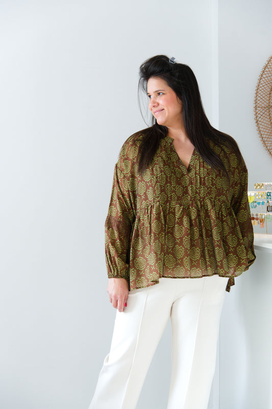 Earth tone print blouse
