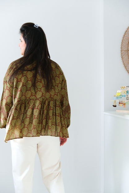 Earth tone print blouse