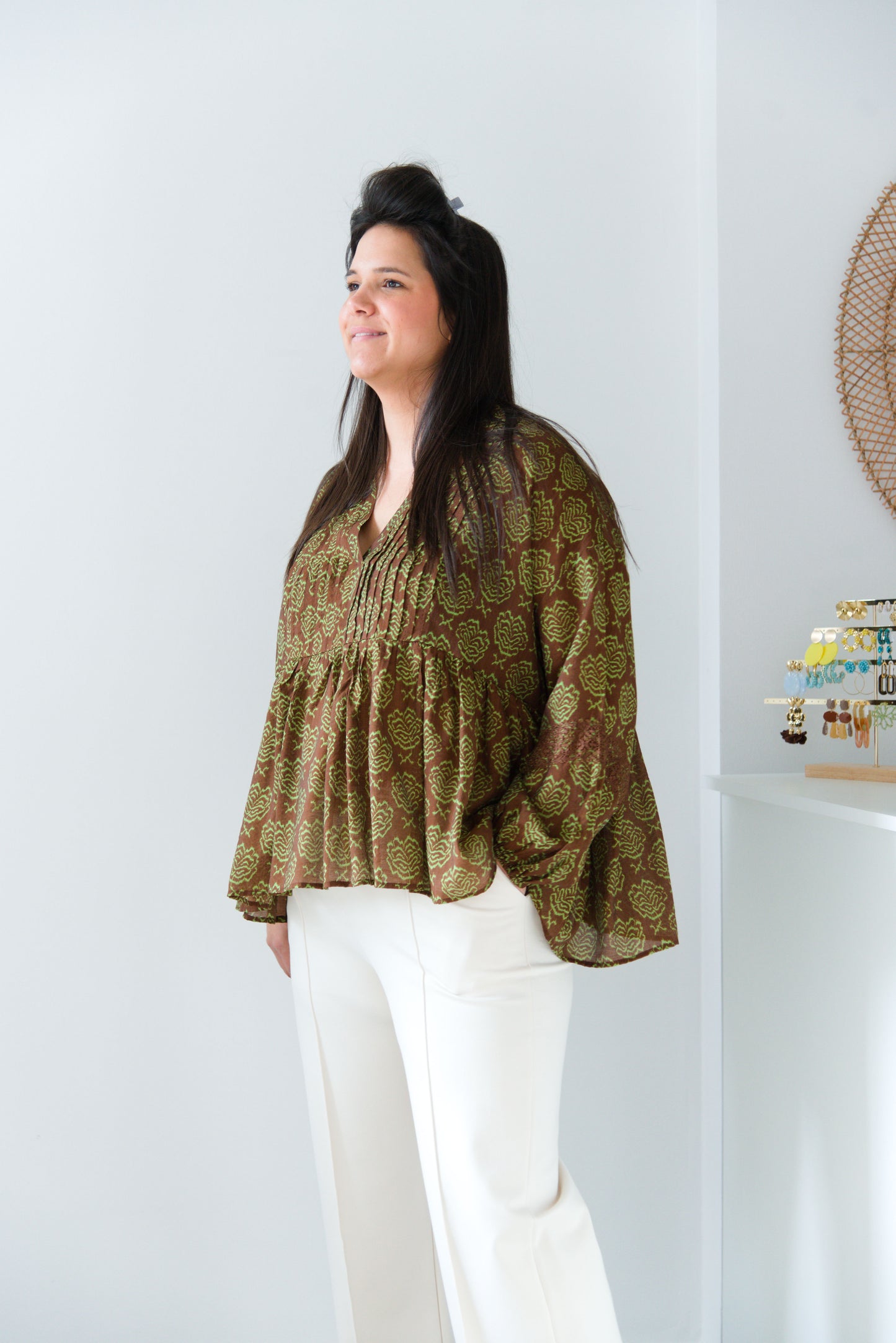 Earth tone print blouse