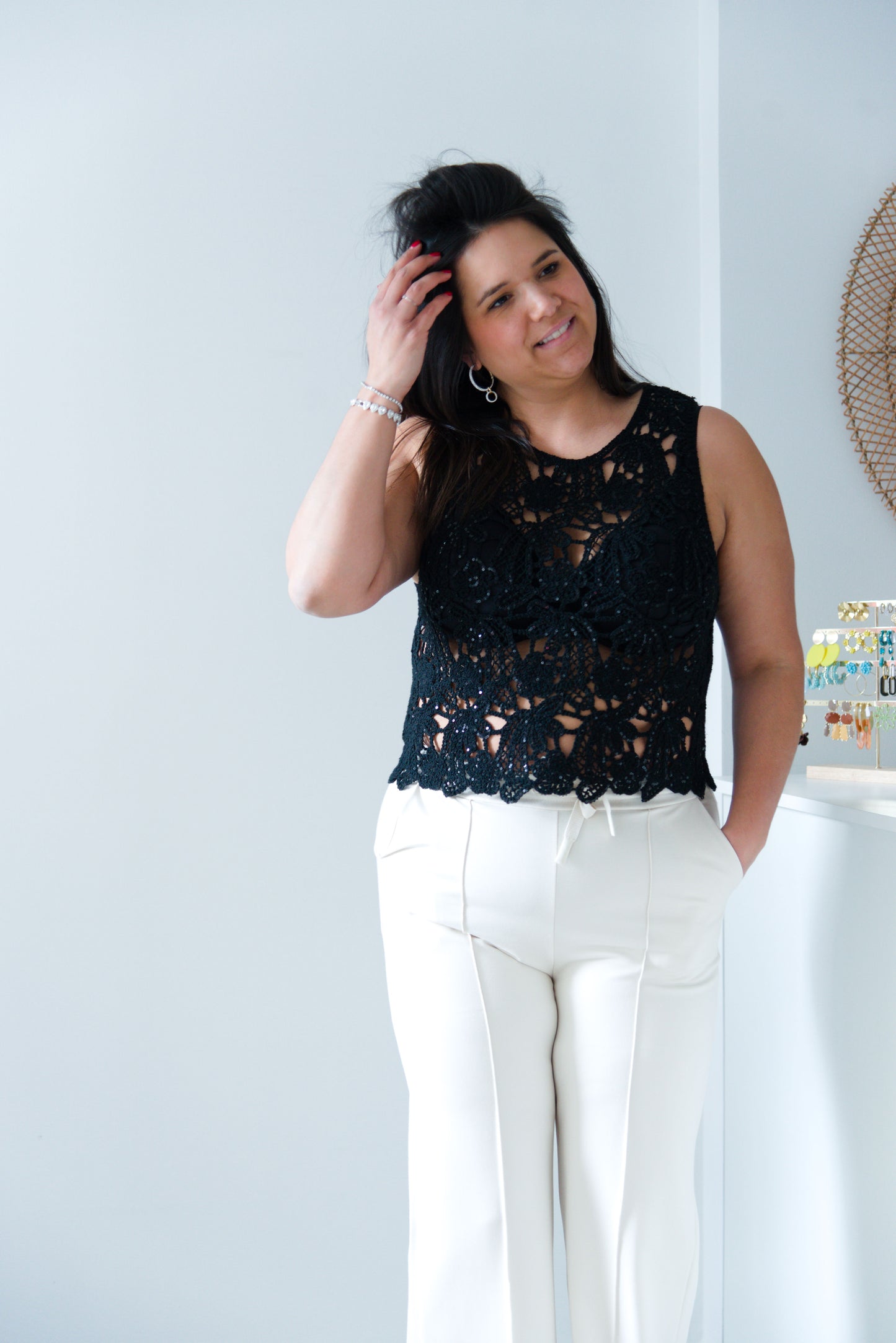 Black sparkle crochet top