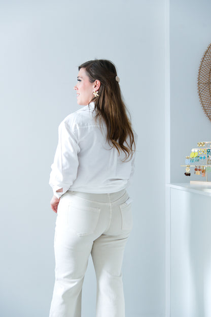 Palm print white blouse