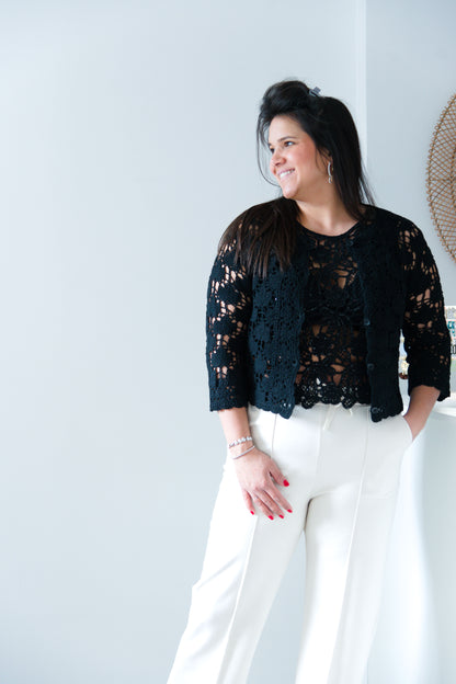 Black crochet cardigan