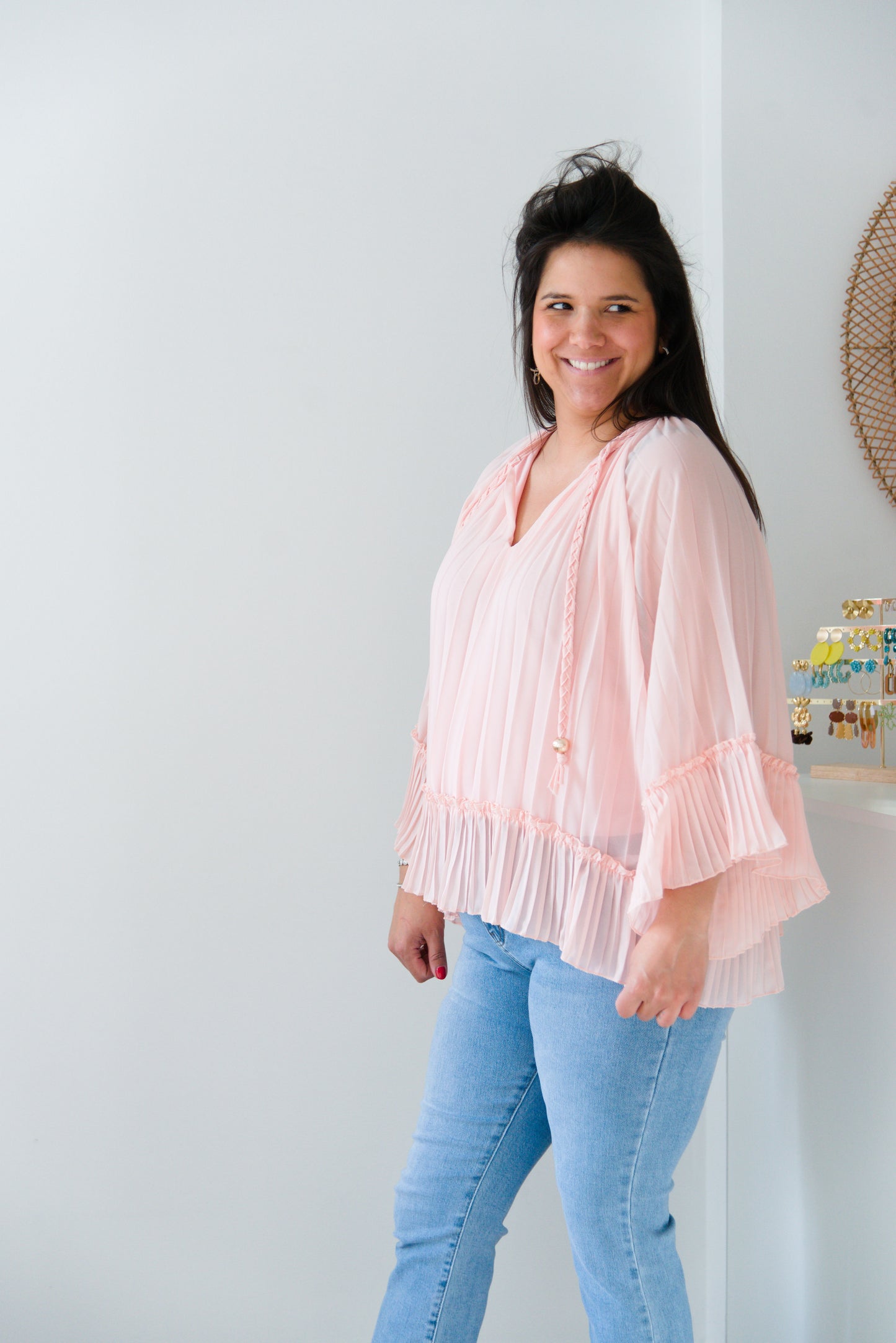 Twirl plissé blouse pink
