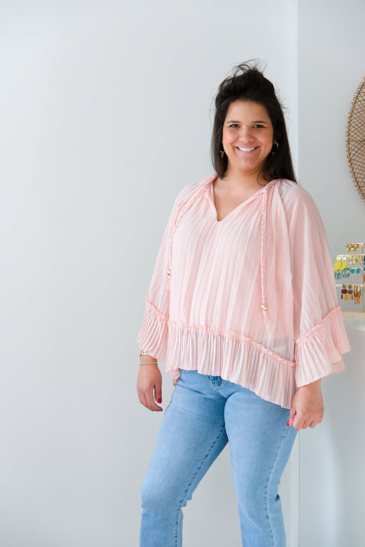 Twirl plissé blouse pink