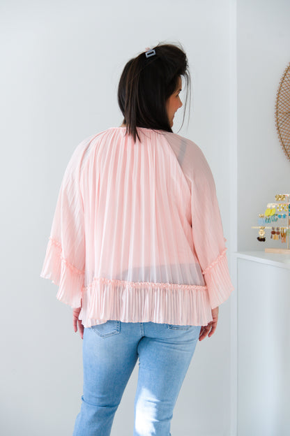 Twirl plissé blouse pink
