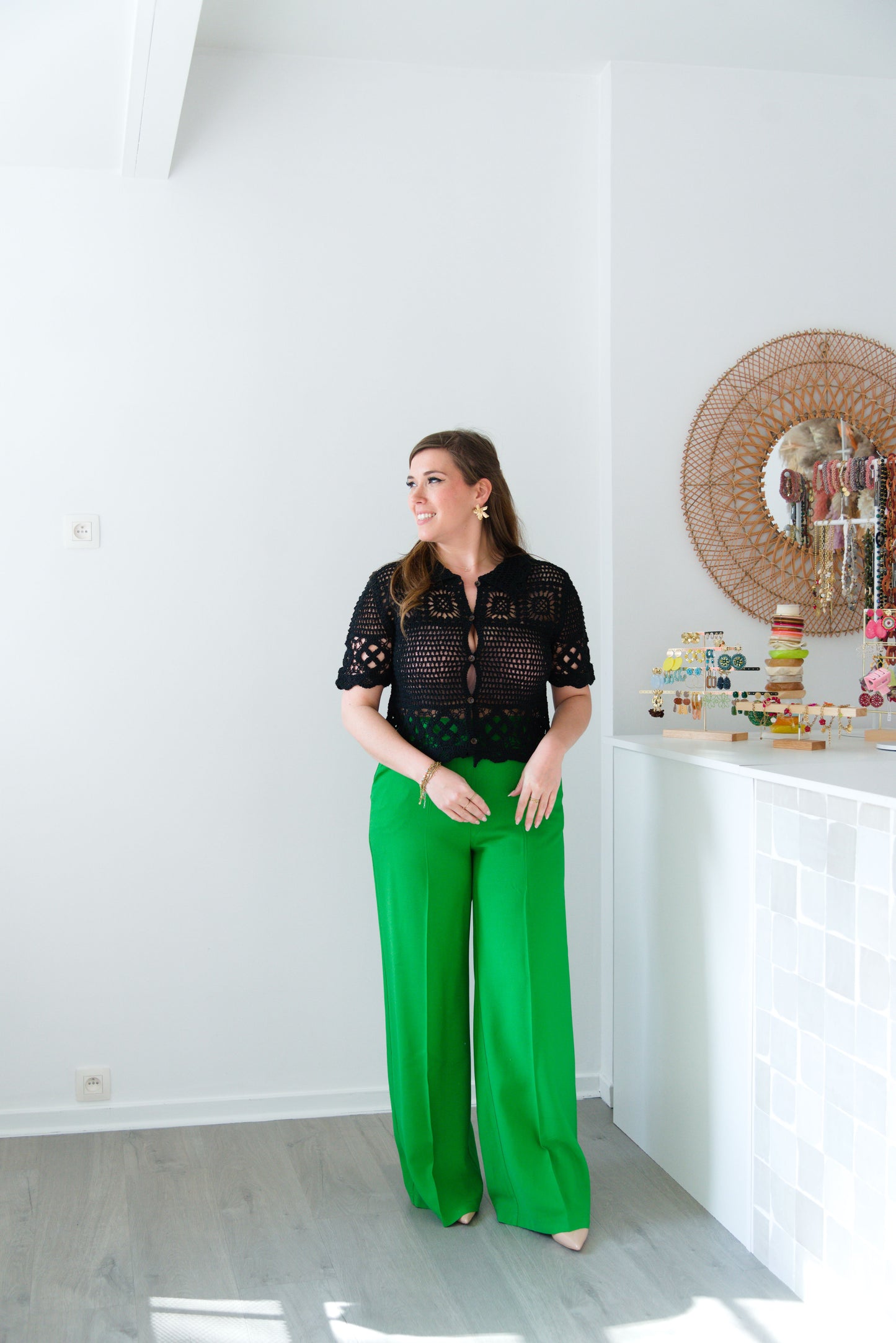 Elegant green wide pants