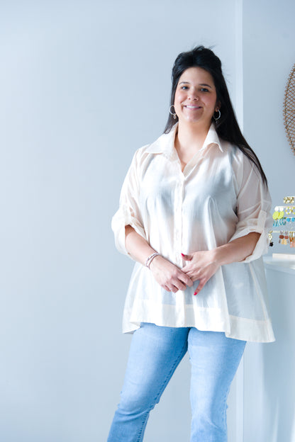 Beige shine oversized shirt