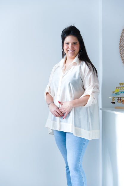 Beige shine oversized shirt