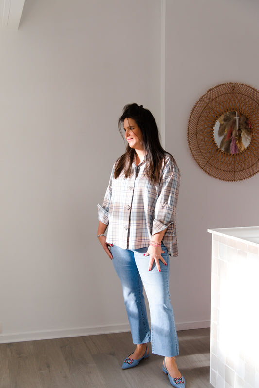 Embellished plaid shirt blue