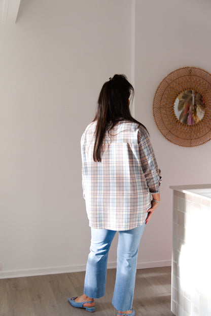 Embellished plaid shirt blue