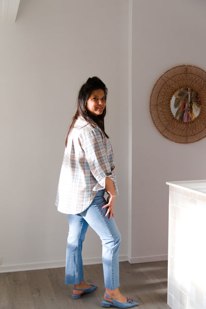 Embellished plaid shirt blue
