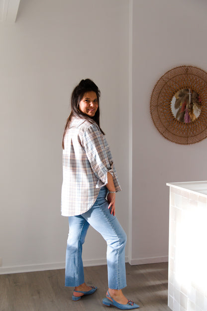 Embellished plaid shirt blue