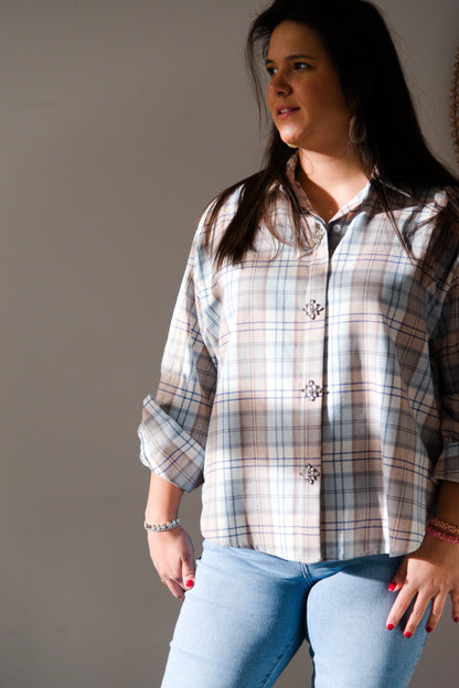 Embellished plaid shirt blue
