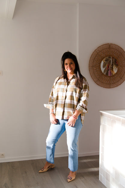 Embellished plaid shirt army green