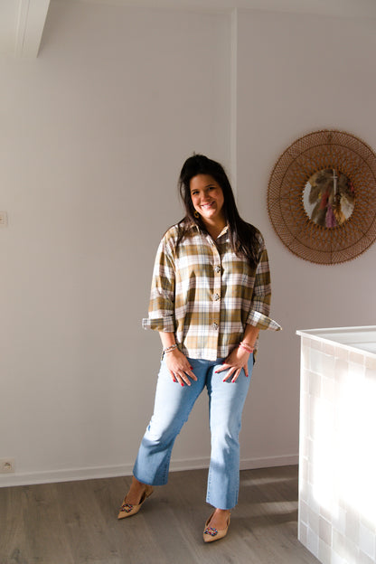 Embellished plaid shirt army green