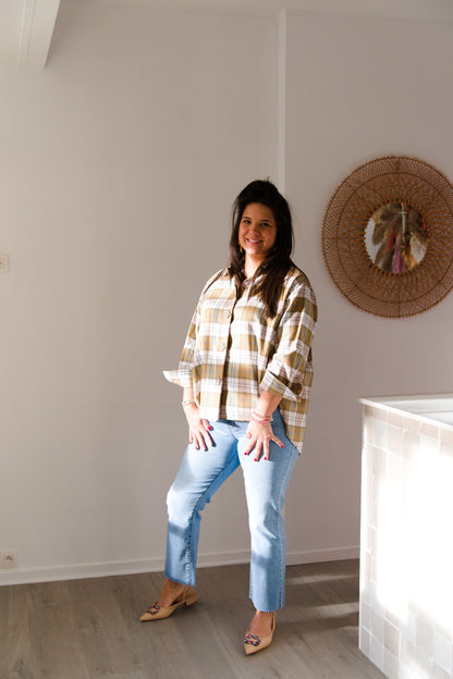 Embellished plaid shirt army green