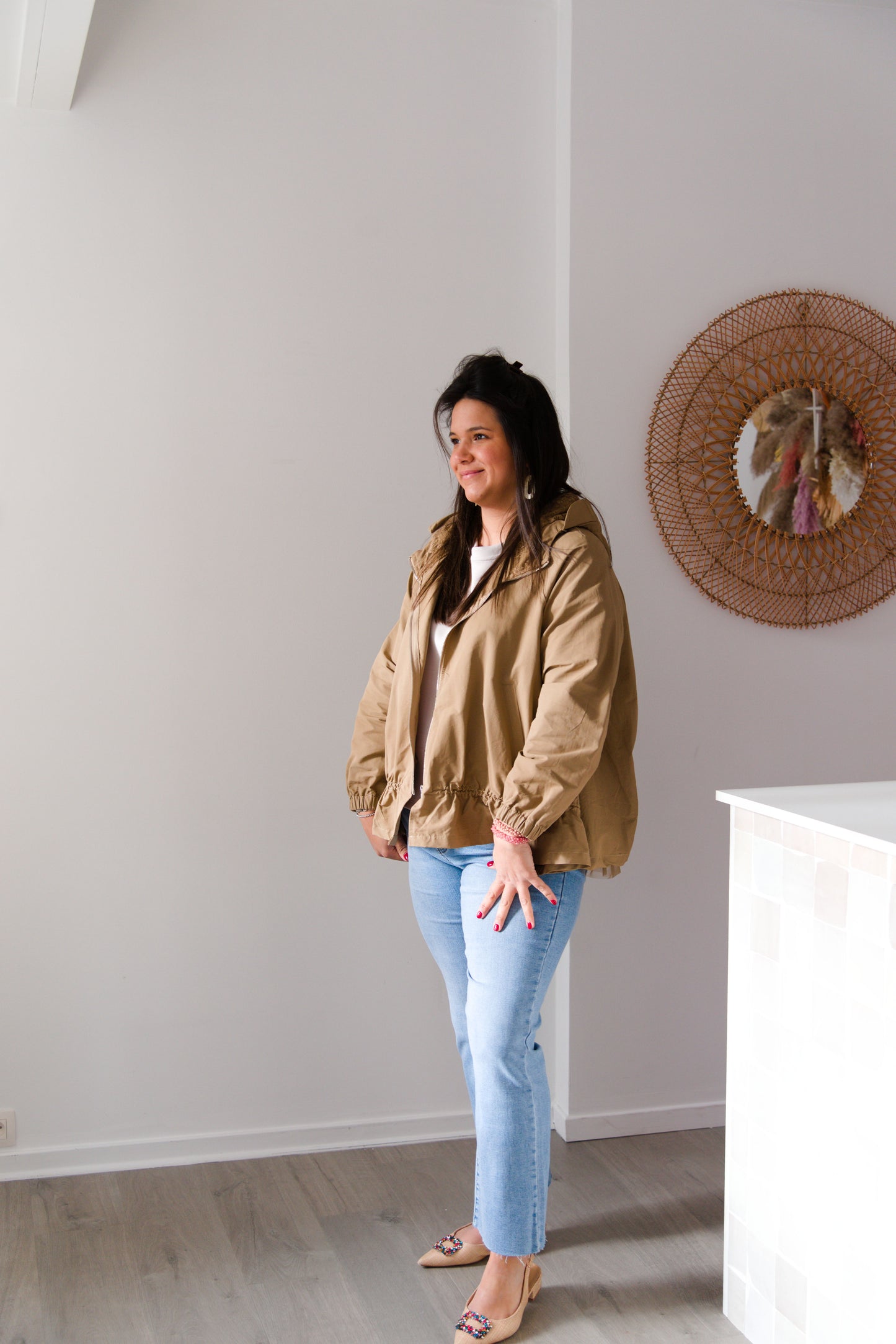 Lace raincoat cognac