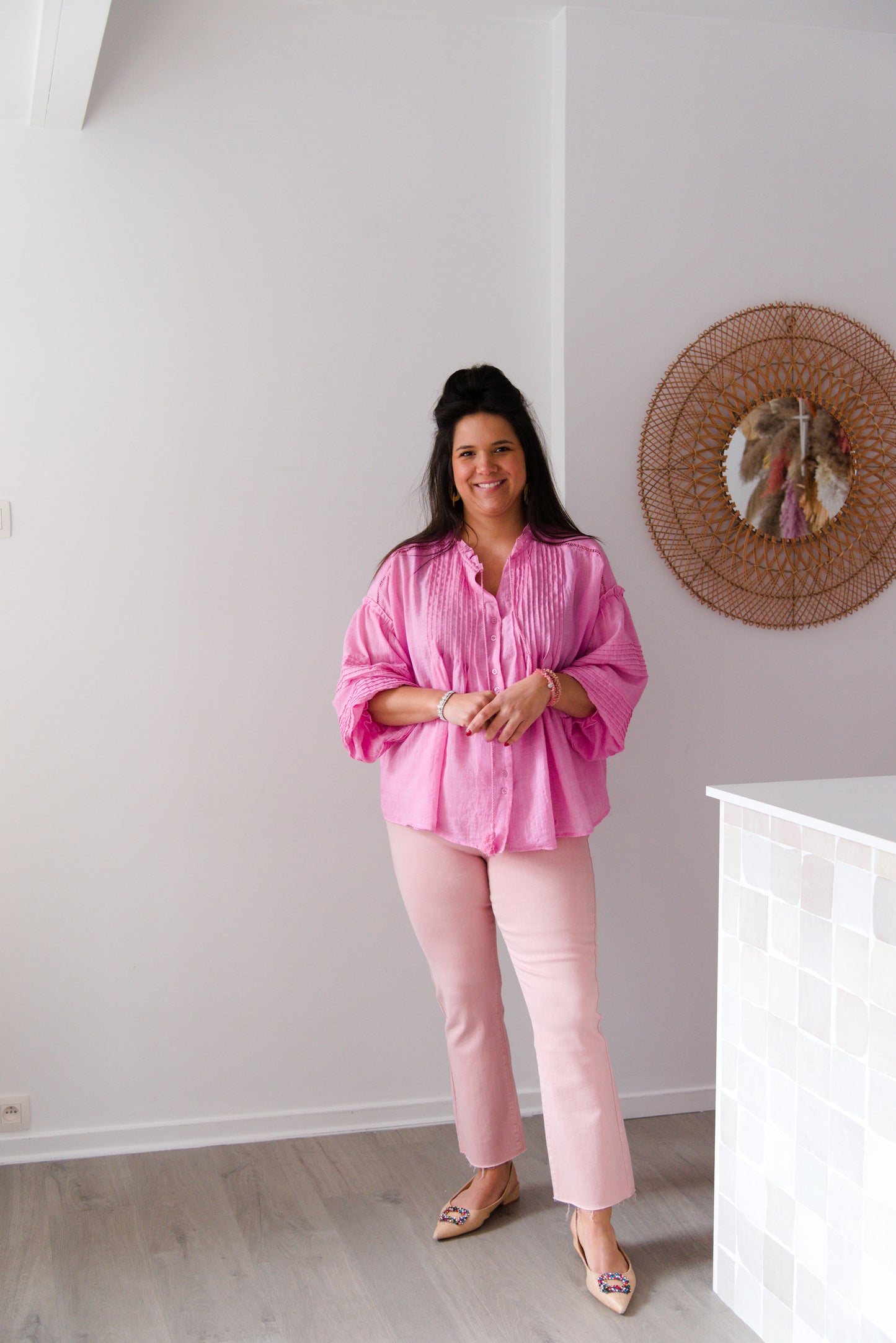 Romantic flow blouse pink