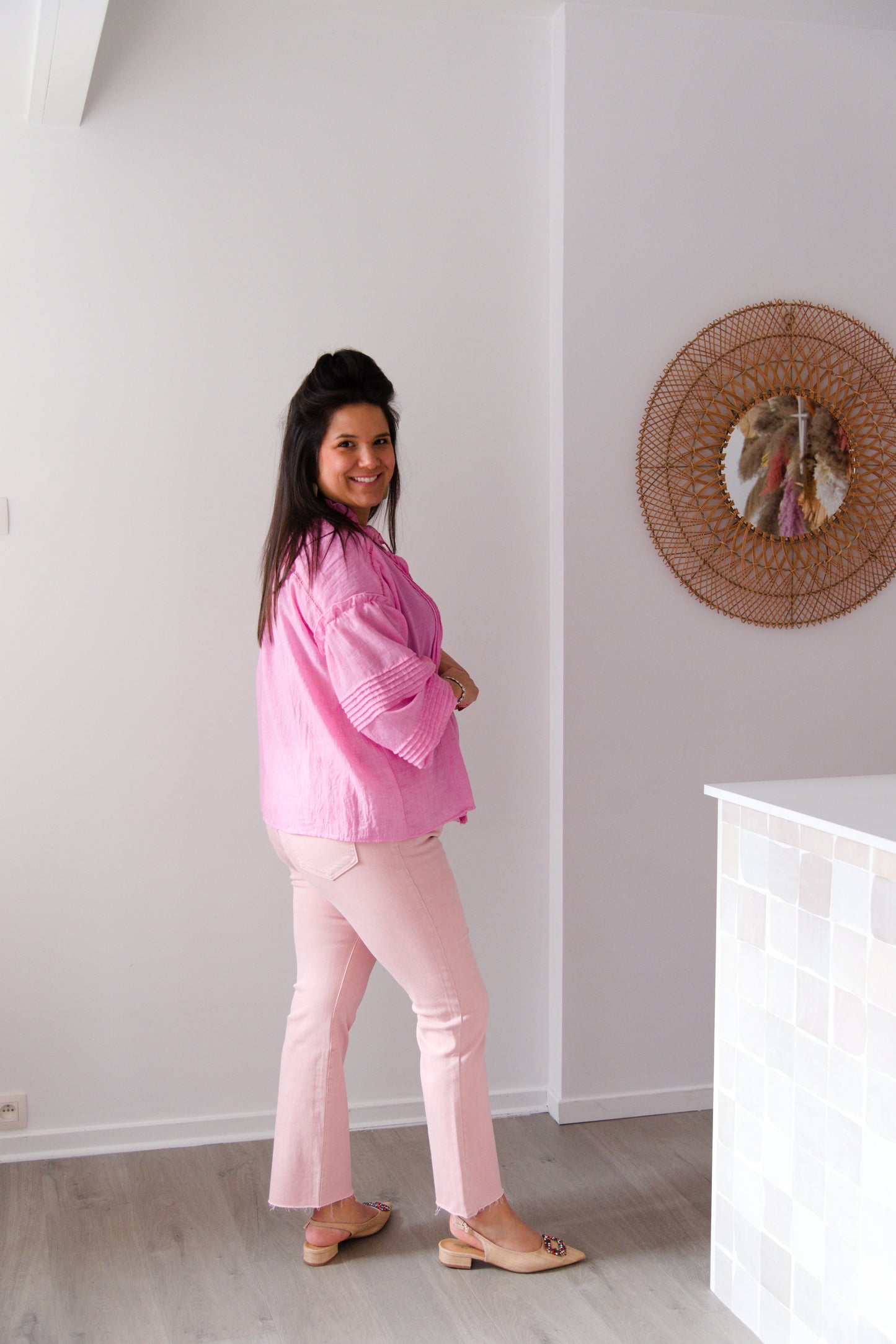 Romantic flow blouse pink