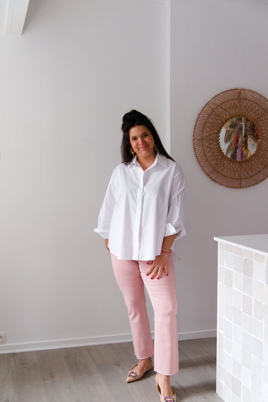 Plissé back white shirt
