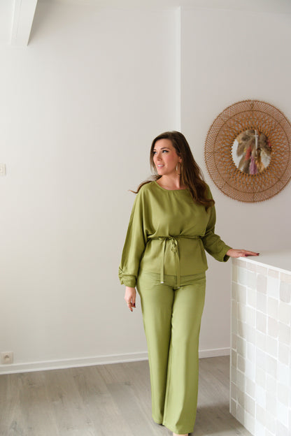Satin pants green