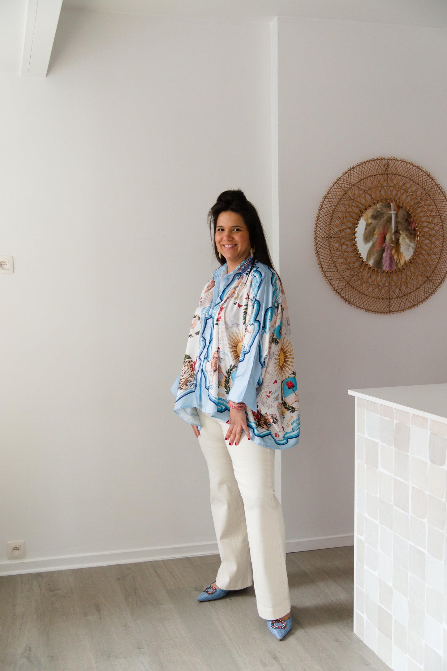 Butterfly satin blouse white