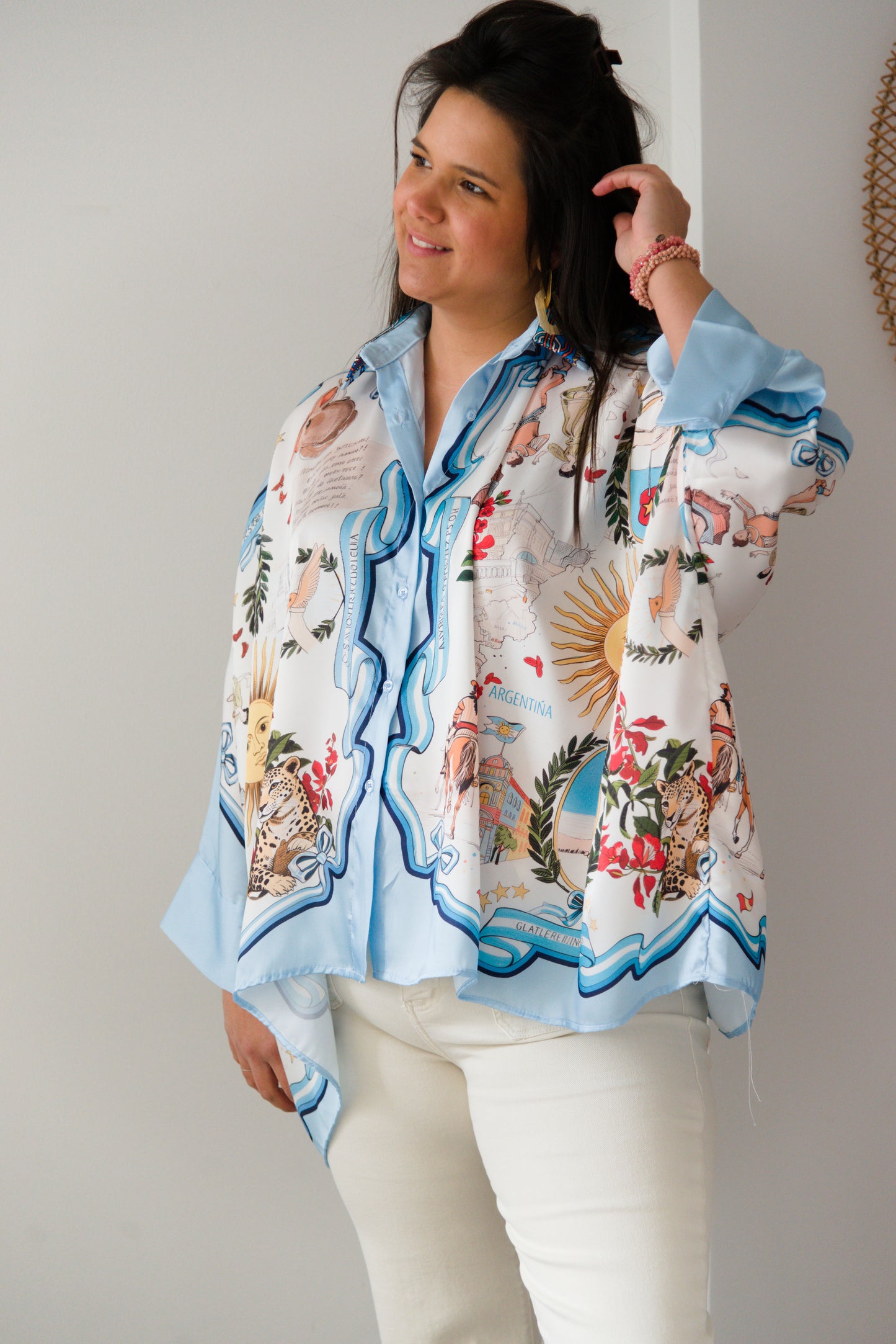 Butterfly satin blouse white