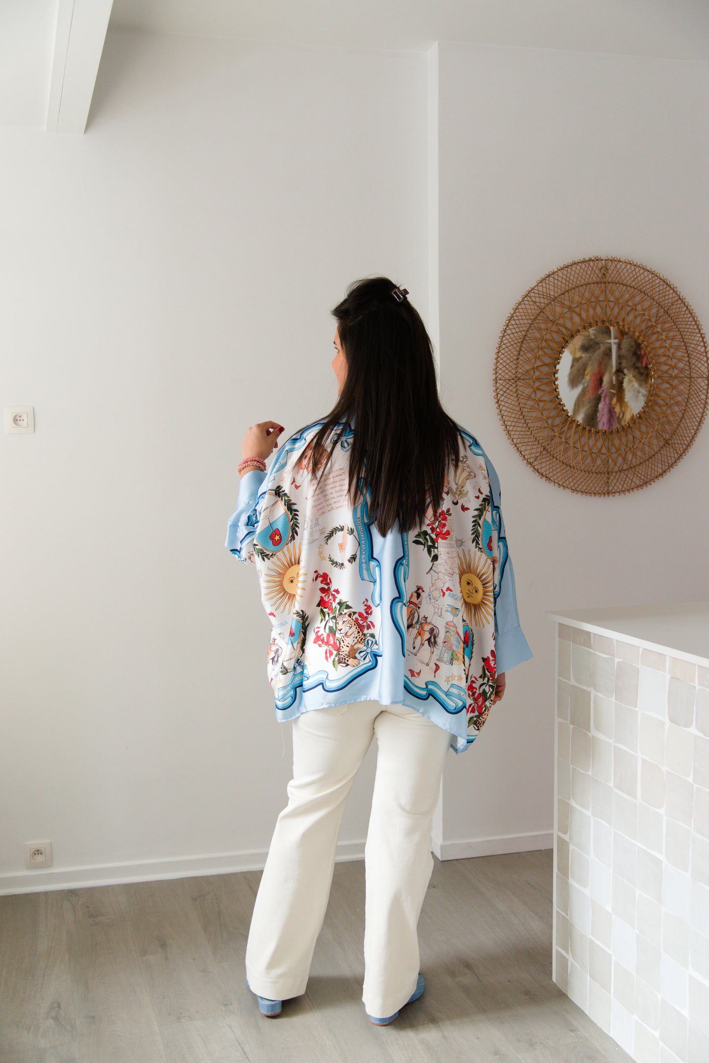Butterfly satin blouse white