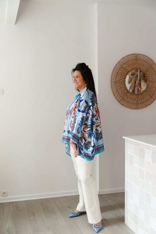Butterfly satin blouse blue