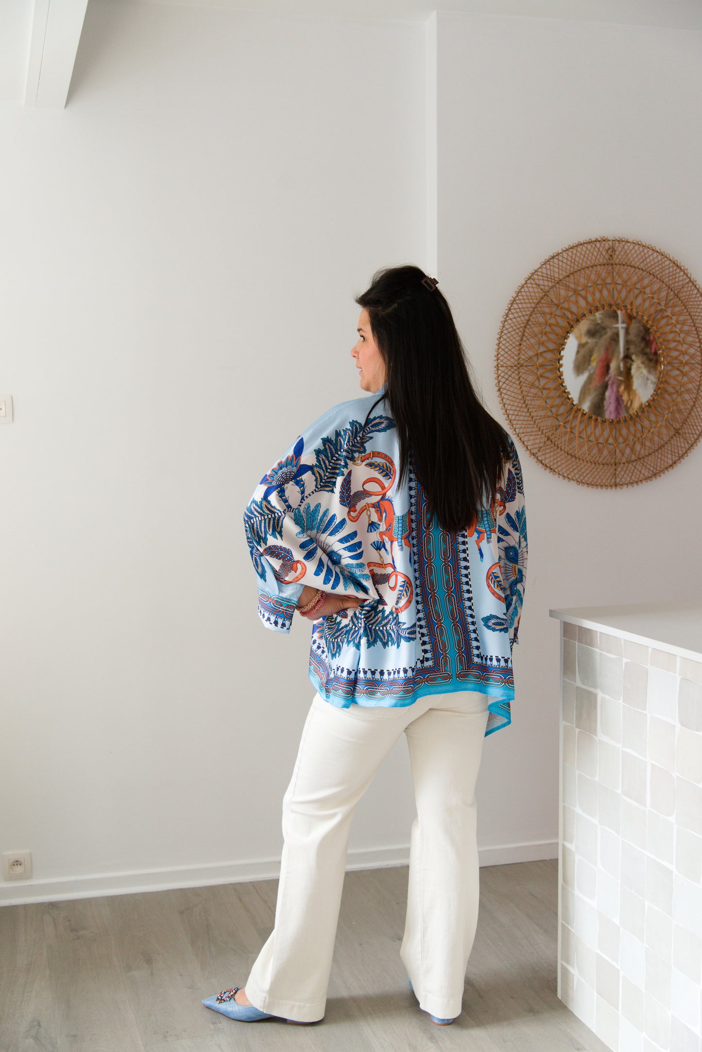 Butterfly satin blouse blue