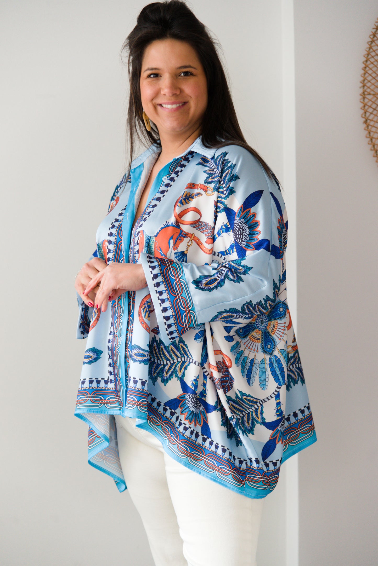 Butterfly satin blouse blue