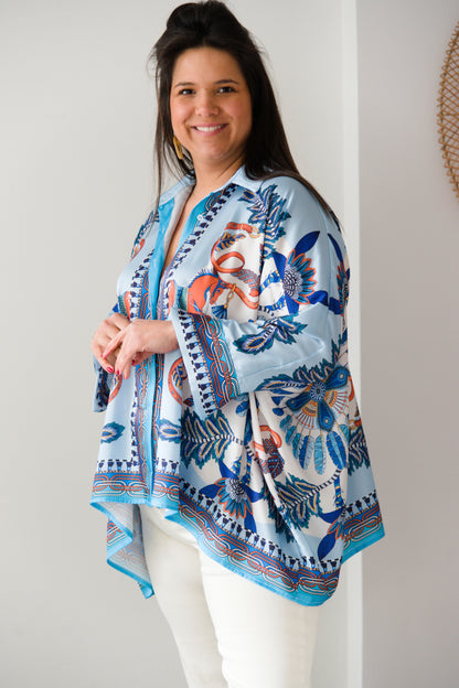 Butterfly satin blouse blue