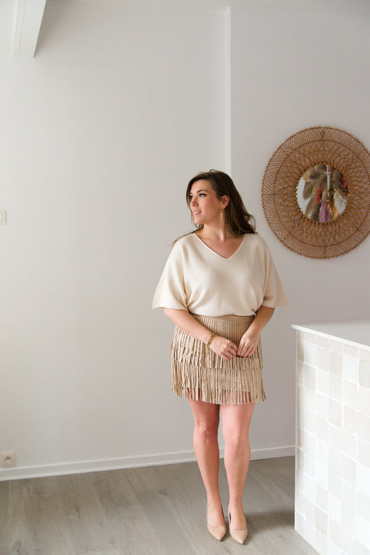 Flirty fringe skirt beige