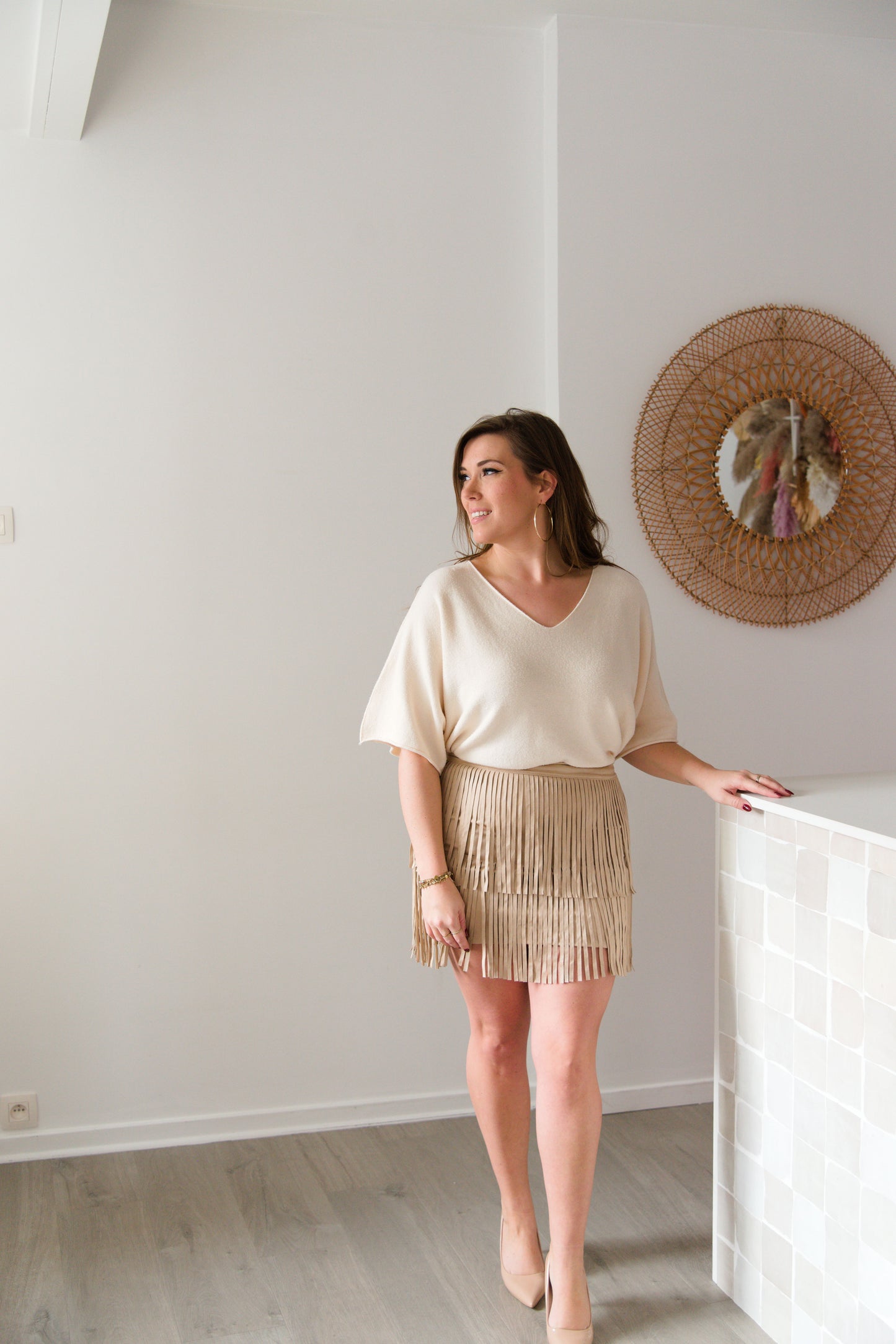 Flirty fringe skirt beige