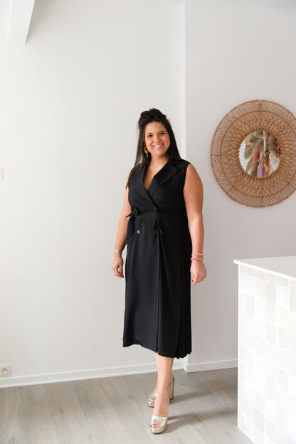 Plissé blazer dress black