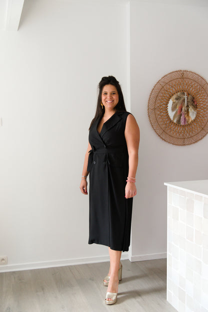 Plissé blazer dress black