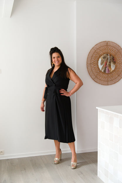 Plissé blazer dress black
