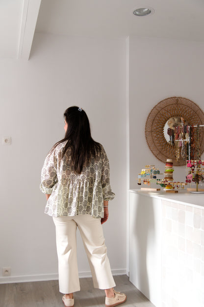 Contrast print blouse