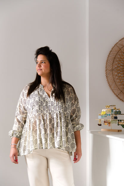 Contrast print blouse