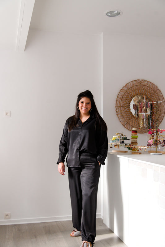 Black satin look pants