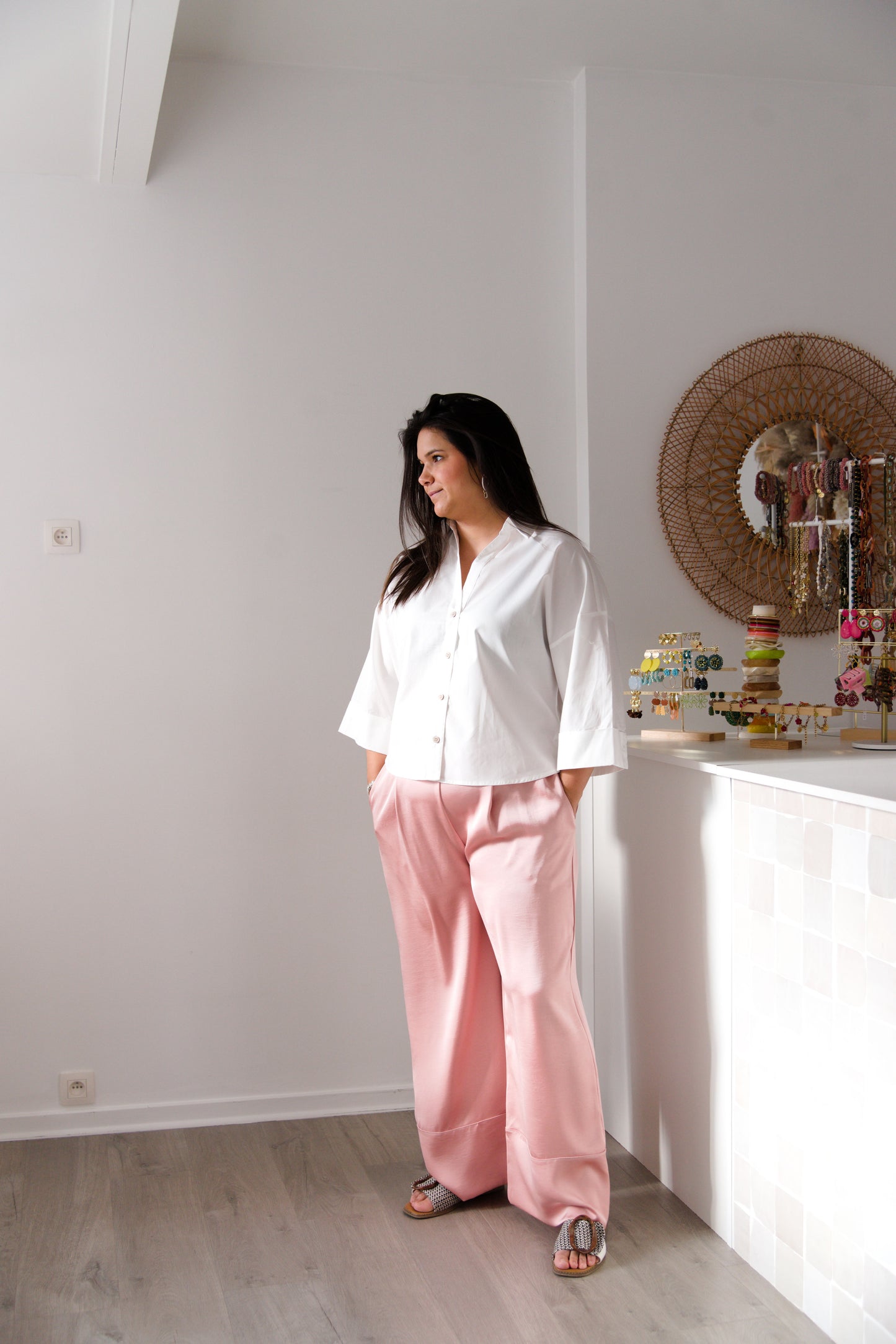 Curve satin pants pink