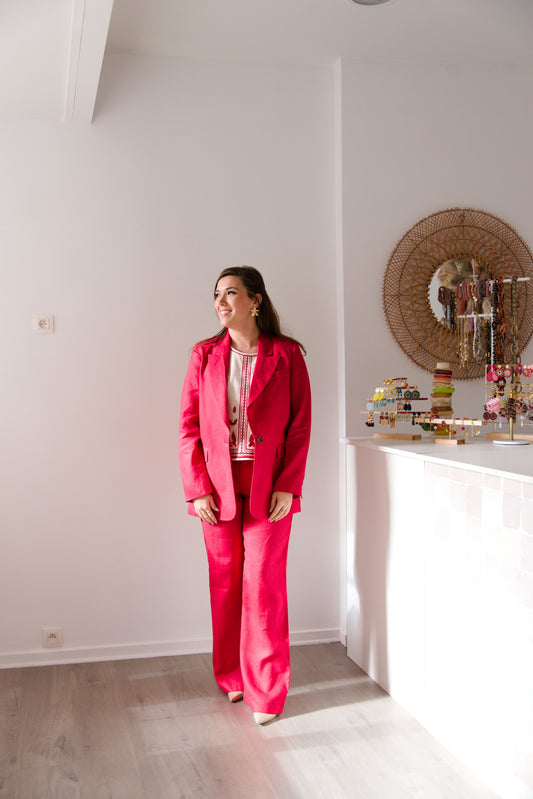Red linen blazer
