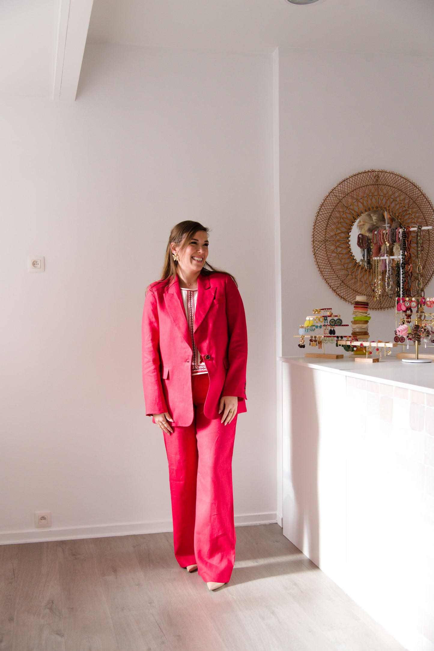 Red linen blazer