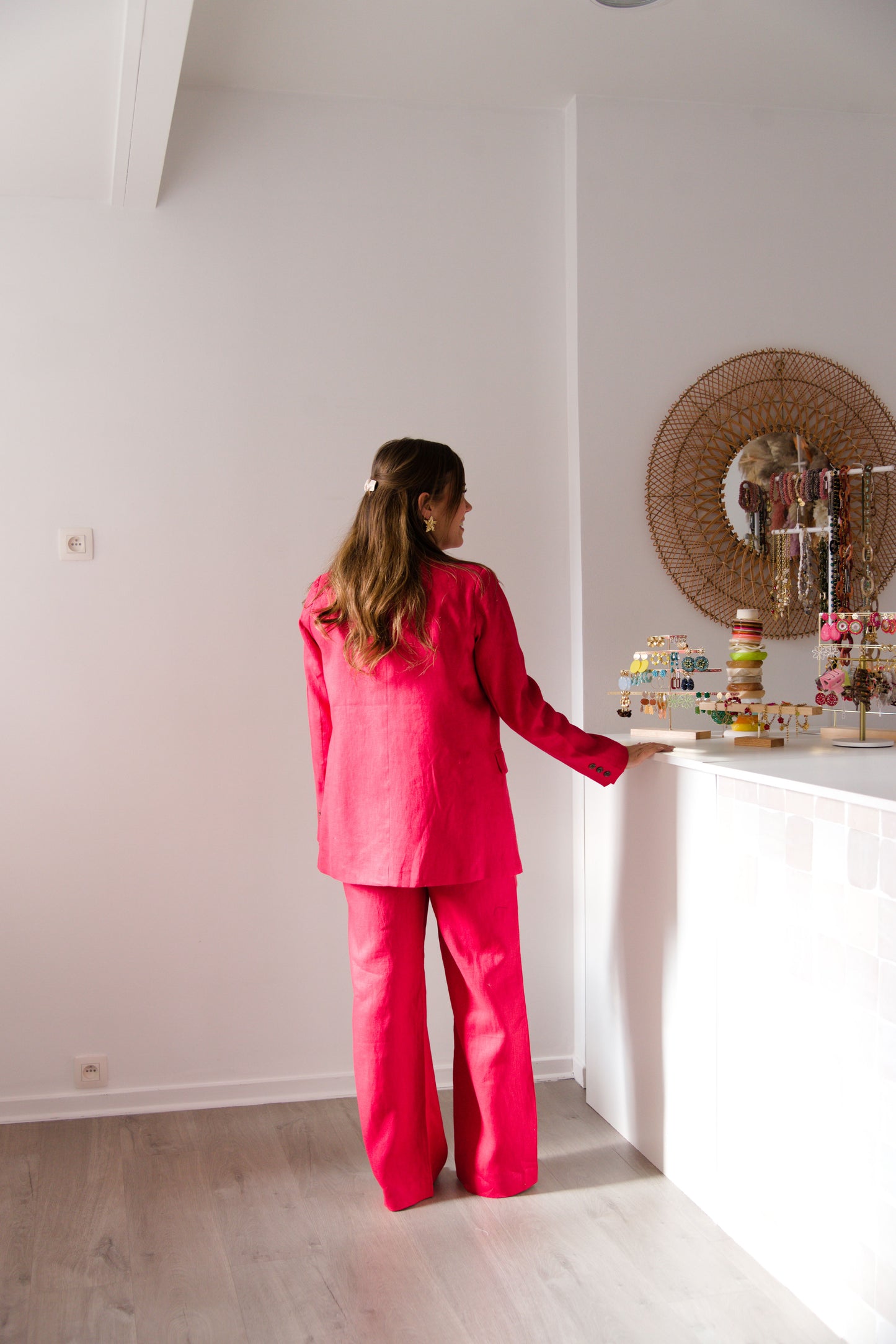 Red linen blazer