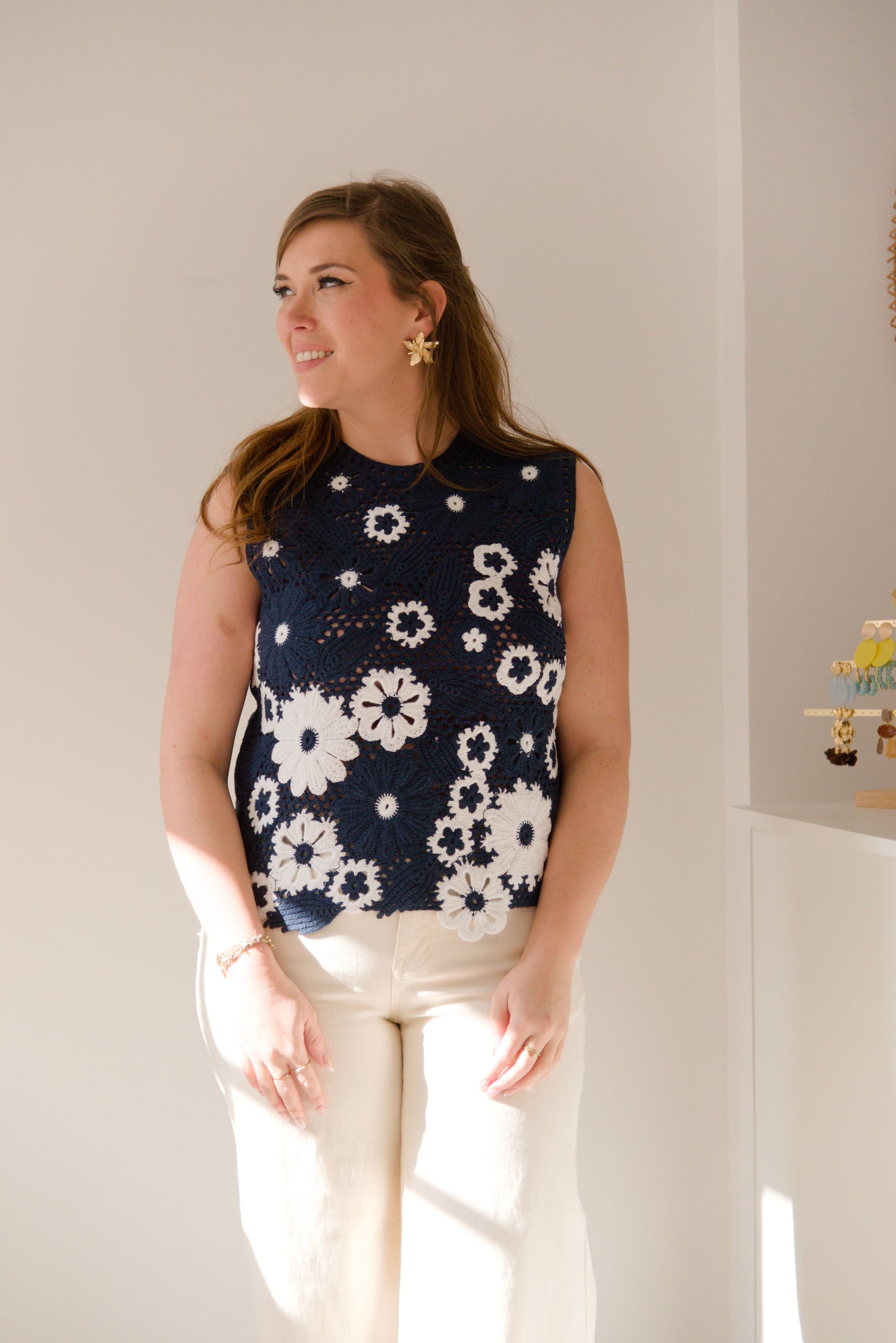 Boho bloom crochet top blue