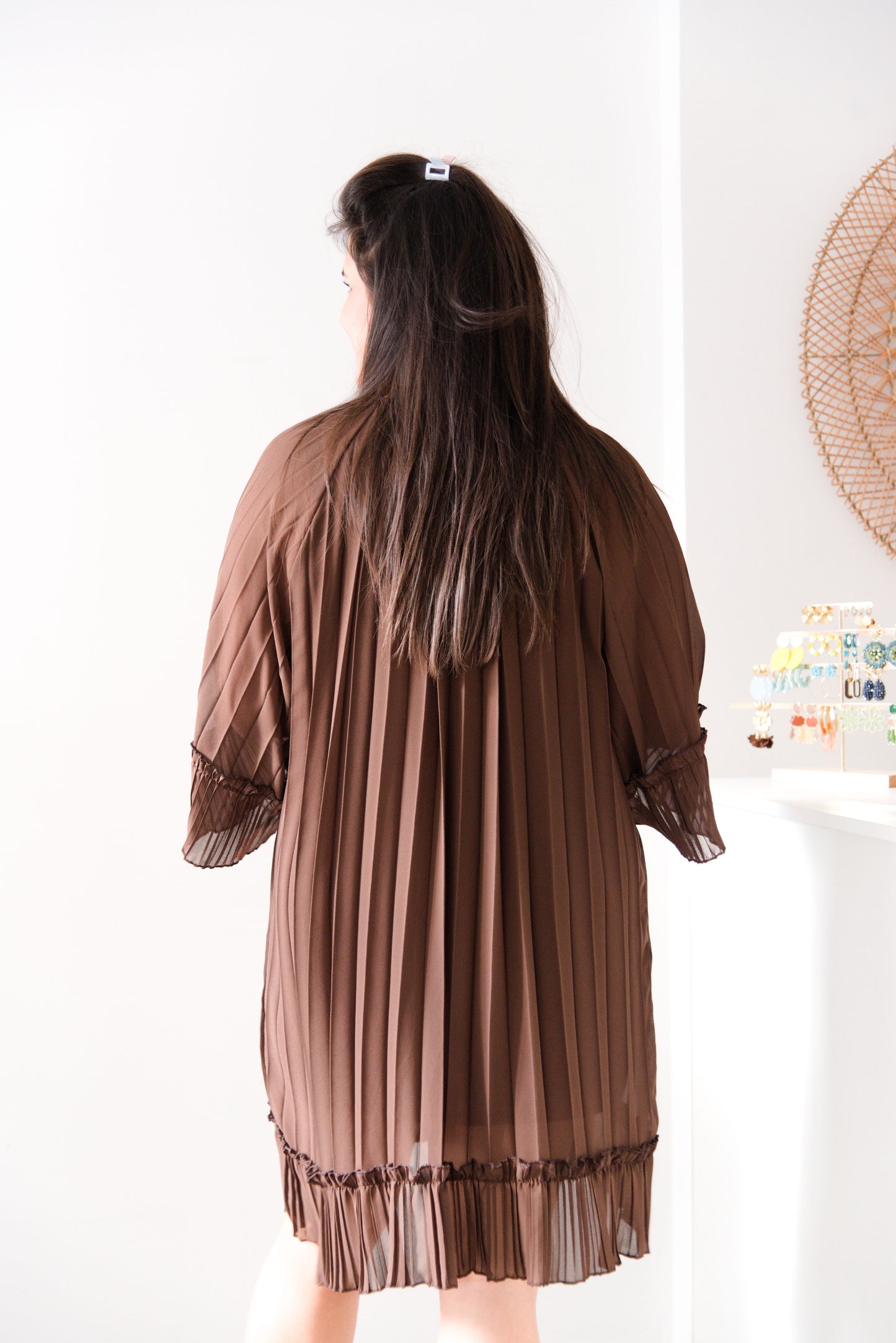 Twirl plissé dress brown